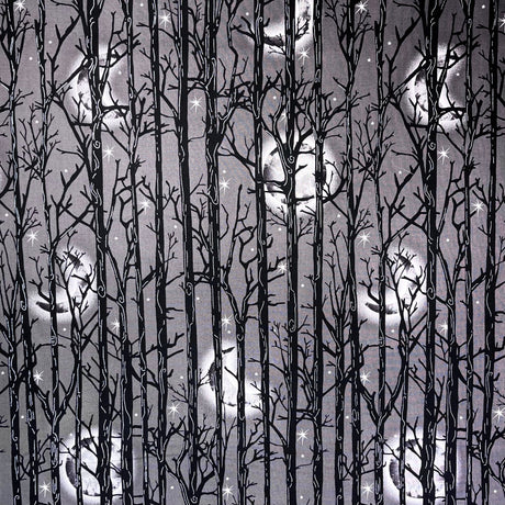 Trees spooky Black Grey white fabric Quilting Crafts Sewing Halloween Fright Night Henry Glass Fabric