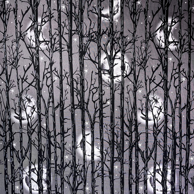 Trees spooky Black Grey white fabric Quilting Crafts Sewing Halloween Fright Night Henry Glass Fabric