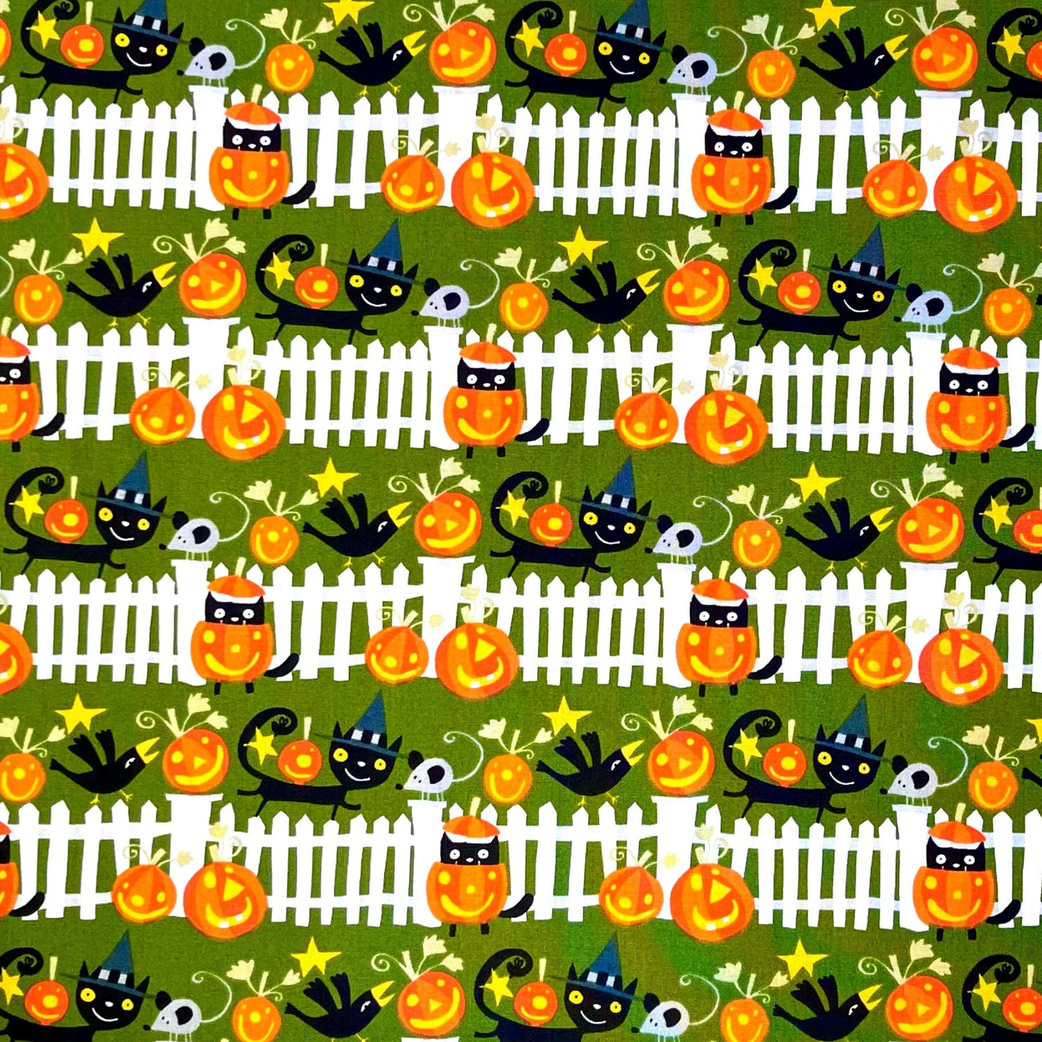 Pumpkin fabric, Black Cats, Halloween fabric, by David Walker, Cotton Quilting fabric