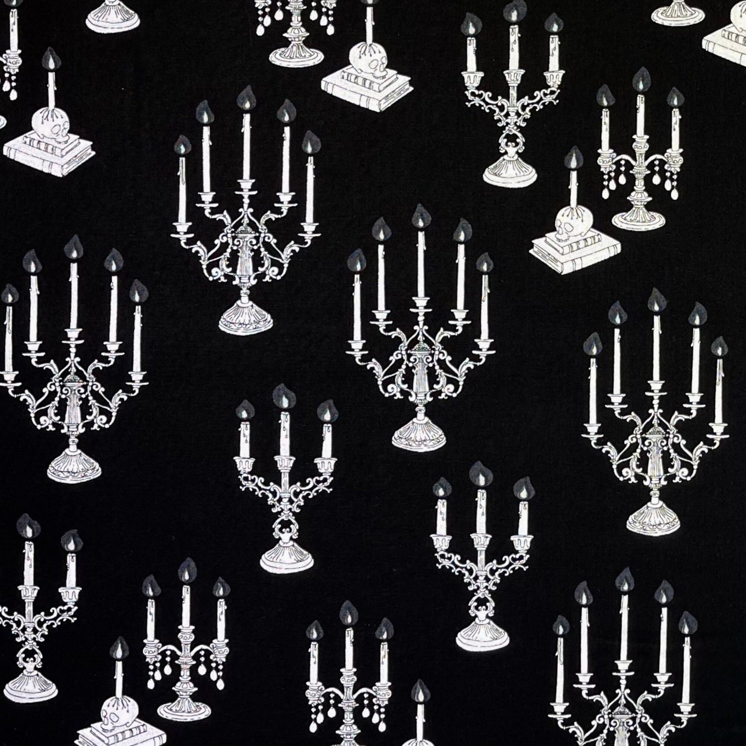 Candle fabric Black White fabric Candelabra Fright Night Halloween Henry Glass Fabric Halloween Cotton Quilting fabric