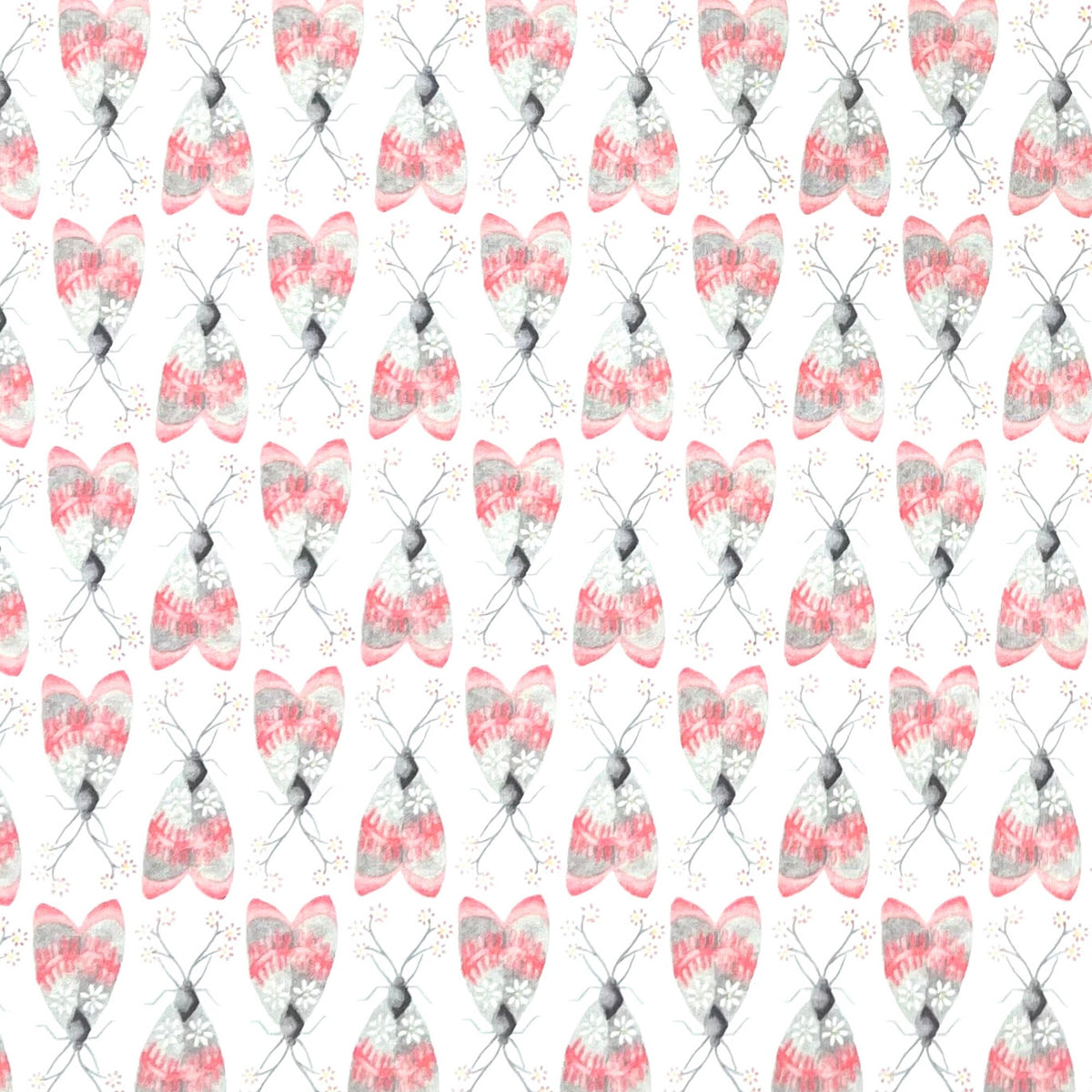Marguerite Fabric – Cloud – Coral Pink & Grey Butterflies – Michael Miller DC7091