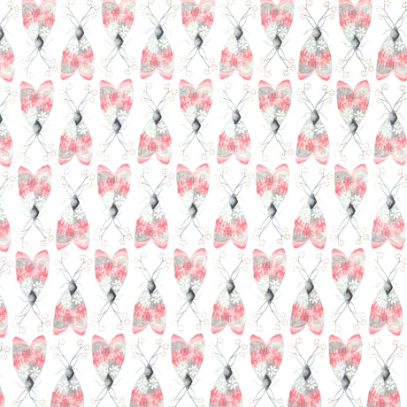 Marguerite Fabric – Cloud – Coral Pink & Grey Butterflies – Michael Miller DC7091
