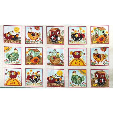 Country fabric panel, All Cooped Up, Cotton Quilting Multi Fabric, Henry Glass HG6868.44 Panel