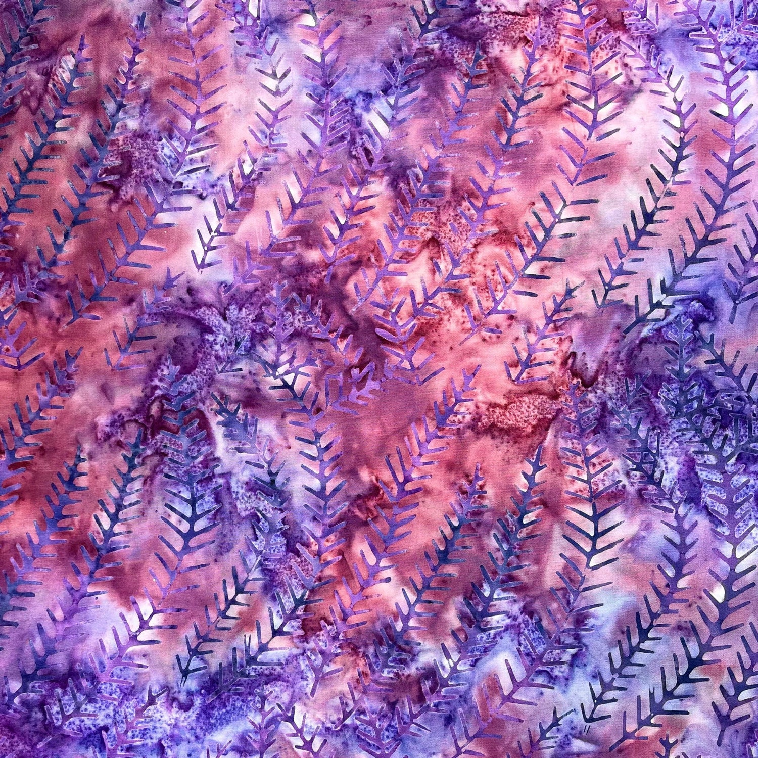 Batik fabric Pink Lavender Purple Birch Ferns fabric 64-1399