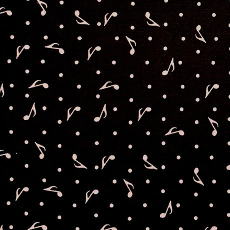 Musical Notes fabric Pink musical notes on Black fabric Benartex 8453-99