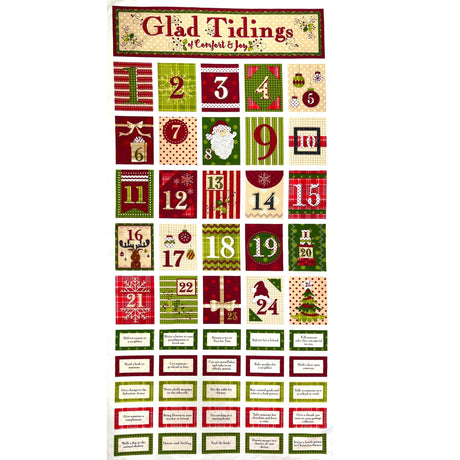 Glad Tidings, Advent Calendar, Christmas Cotton Quilting Fabric, Henry Glass, PANEL - 8759.44P