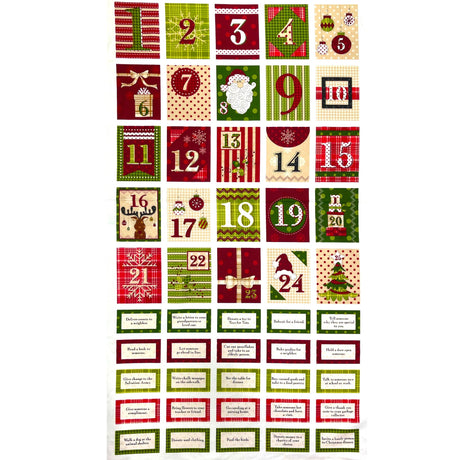 Glad Tidings, Advent Calendar, Christmas Cotton Quilting Fabric, Henry Glass, PANEL - 8759.44P