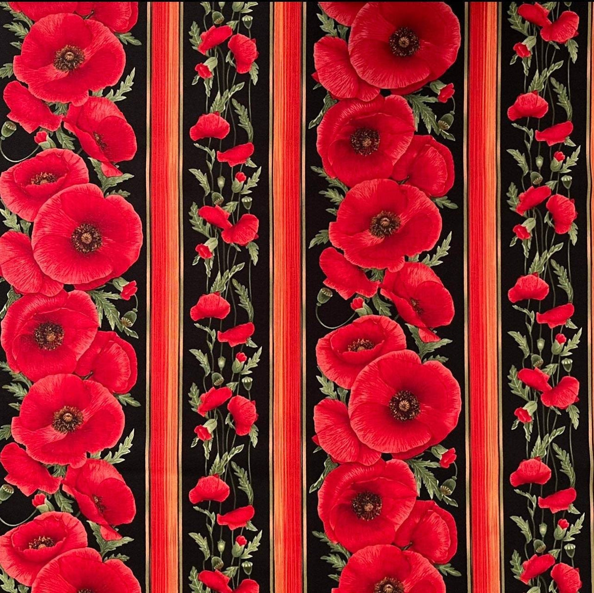 Floral Fabric ANZAC Poppies border Fabric by Timeless Treasures Fabric C5836