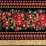 Carmen Floral Red Black Gold Border Fabric by Kanvas Benartex - BT8285.12