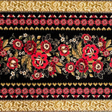 Carmen Floral Red Black Gold Border Fabric by Kanvas Benartex - BT8285.12