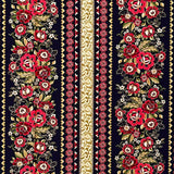Carmen Floral Red Black Gold Border Fabric by Kanvas Benartex - BT8285.12