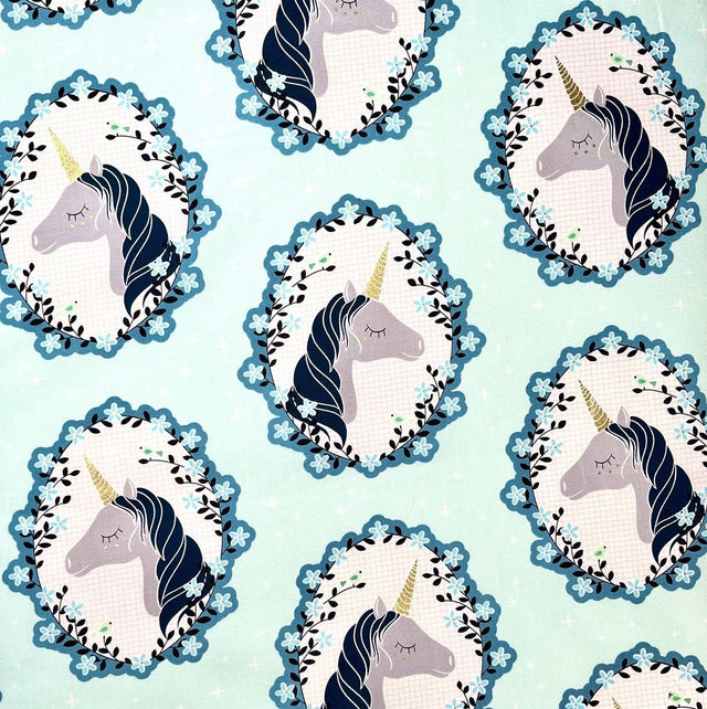 Unicorn Fabric Cameos Aqua Do you Believe by Michael Miller Fabrics 50cm