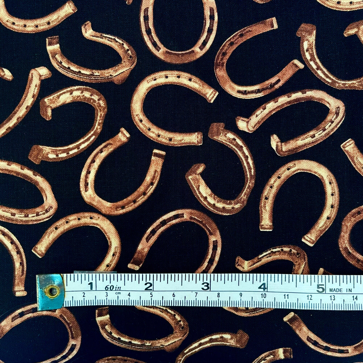 Horseshoe fabric, FQ, Wild Wild West Timeless Treasures Brown Black fabric C6306-Black