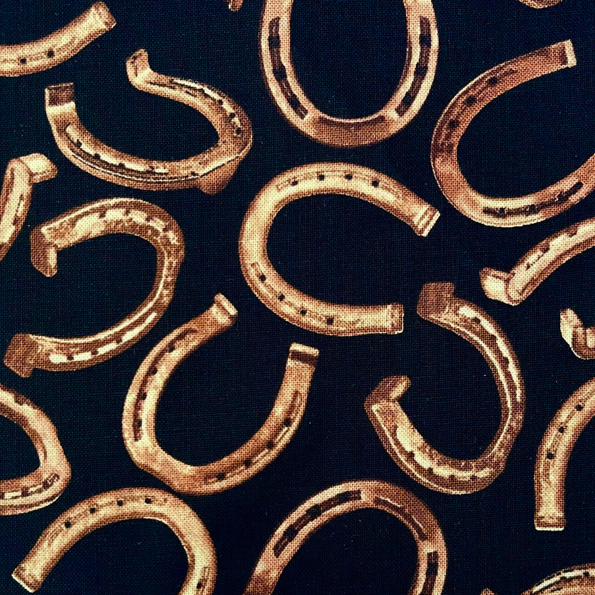 Horseshoe fabric, FQ, Wild Wild West Timeless Treasures Brown Black fabric C6306-Black