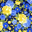 Floral fabric Yellow Blue Rose Angelica Navy fabric Timeless Treasures Craft Cotton Quilters fabric C6359