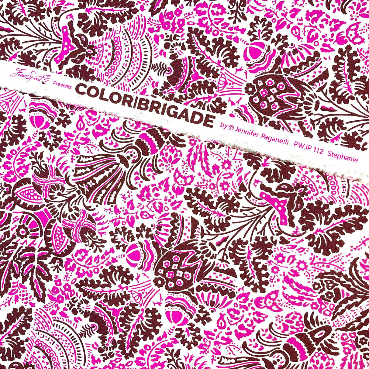 Color Brigade, Pink floral Cotton Quilting Fabric by Jennifer Paganelli, FreeSpirit fabric PWJP112.Maroon