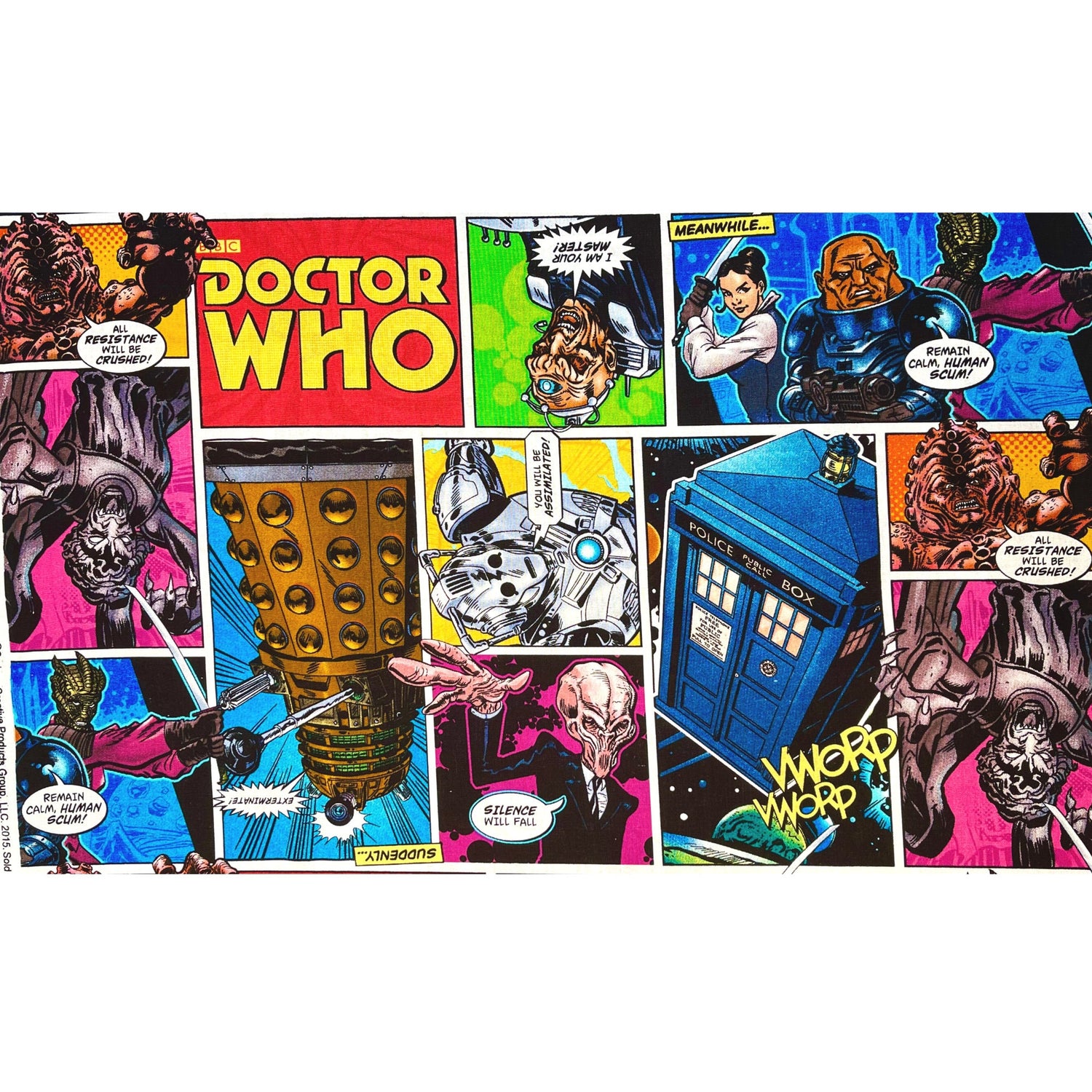 Doctor Who fabric Daleks Davros Villians 31cm Multi 100% Craft Cotton Quilting Novelty Licensed Fabric by Springs Creative CP54493