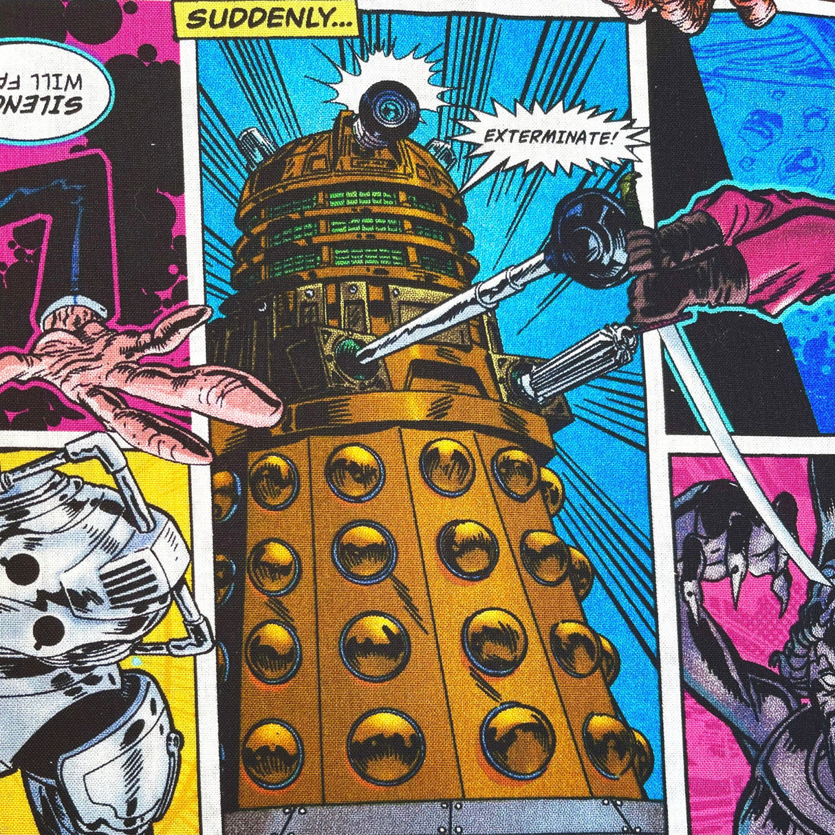 Doctor Who fabric Daleks Davros Villians 31cm Multi 100% Craft Cotton Quilting Novelty Licensed Fabric by Springs Creative CP54493