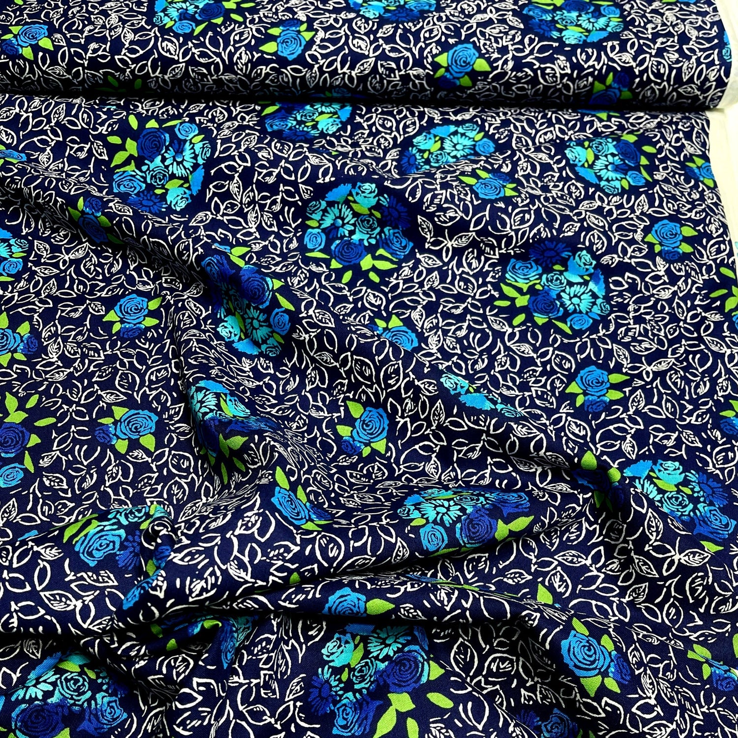 Blue Floral Navy Fabric Roses Nosegay Bouquet Quilting 100% Cotton fabric 50cm by Michael Miller Fabrics CX6902-Blue