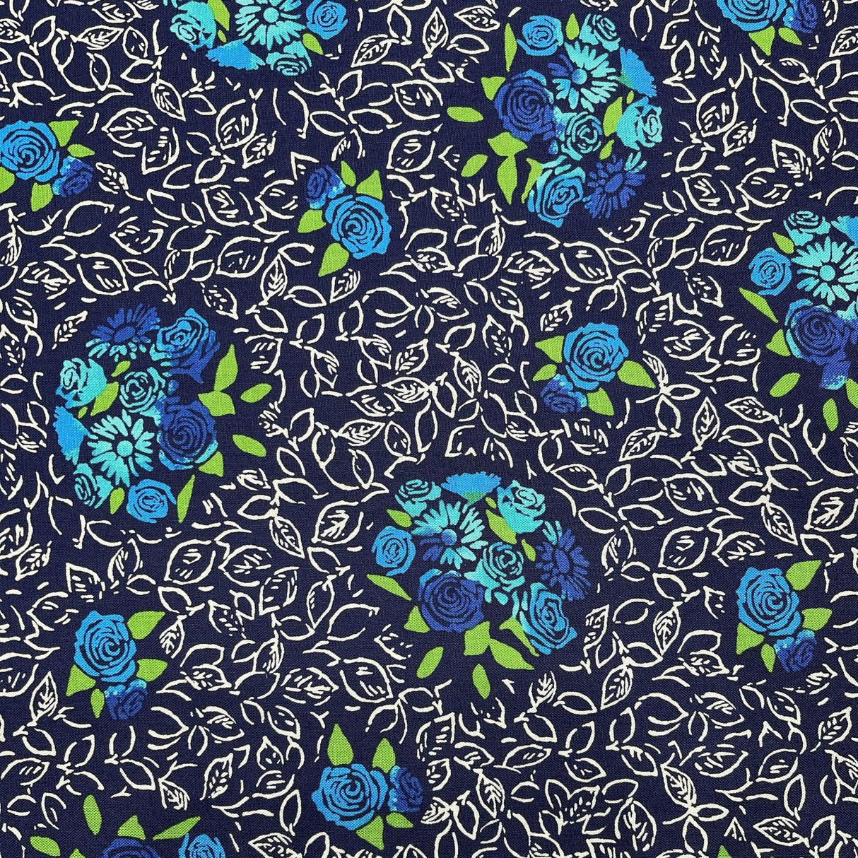 Blue Floral Navy Fabric Roses Nosegay Bouquet Quilting 100% Cotton fabric 50cm by Michael Miller Fabrics CX6902-Blue