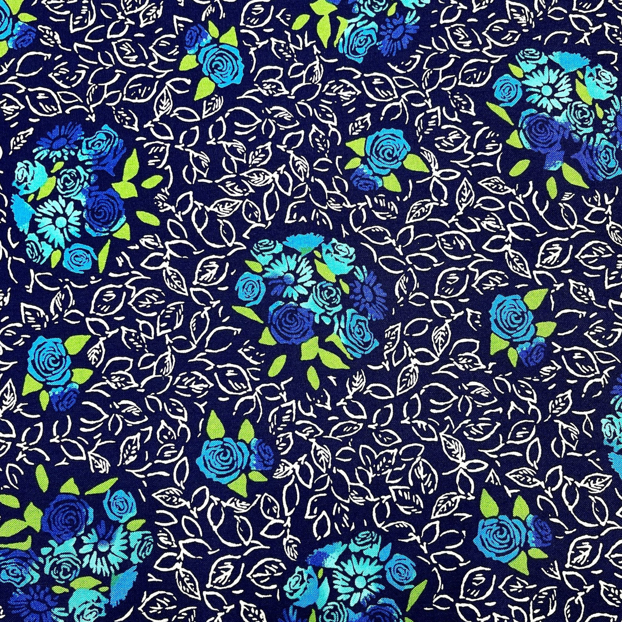 Blue Floral Navy Fabric Roses Nosegay Bouquet Quilting 100% Cotton fabric 50cm by Michael Miller Fabrics CX6902-Blue