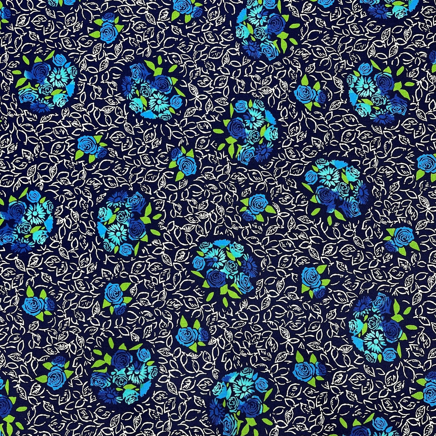 Blue Floral Navy Fabric Roses Nosegay Bouquet Quilting 100% Cotton fabric 50cm by Michael Miller Fabrics CX6902-Blue
