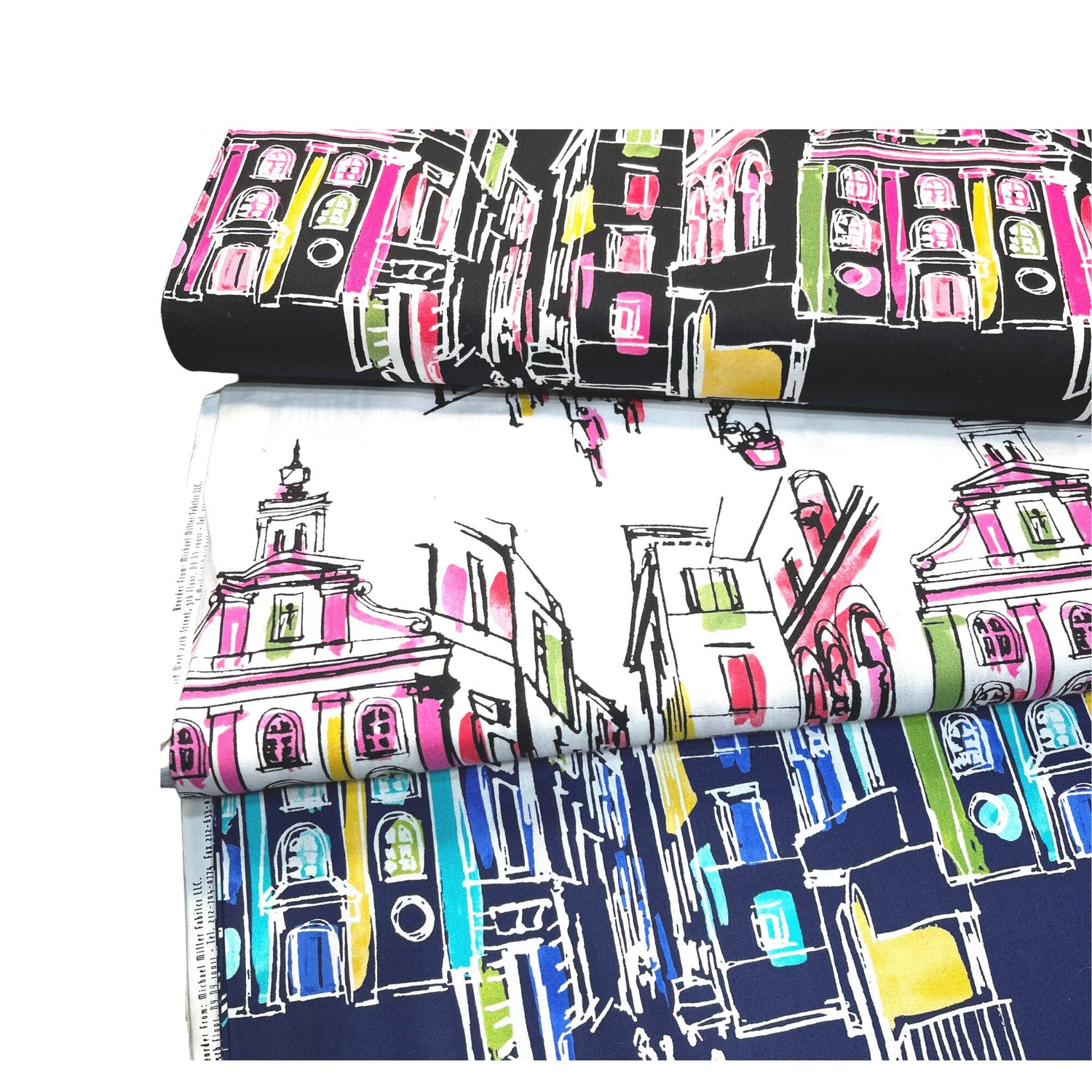 Pink Houses, On the Town fabric Black Quilting 100%Cotton Michael Miller fabric CX-6901-Black