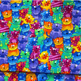 Cats Bright fabric Multi Gail Cheshire Cats Purple Green Orange Pink Timeless Treasure TT-C9327