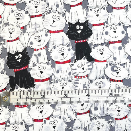 Cats Black White Red Collar Animal Quilting fabric Gail Timeless Treasure TT-C3040