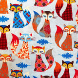 Fox Fabric Blue Orange Red Animal Quilting fabric Fun Timeless Treasure TT-C3804-Blue