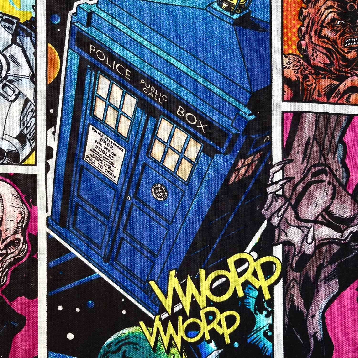 Doctor Who fabric Daleks Davros Villians 31cm Multi 100% Craft Cotton Quilting Novelty Licensed Fabric by Springs Creative CP54493