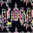 Pink Houses, On the Town fabric Black Quilting 100%Cotton Michael Miller fabric CX-6901-Black