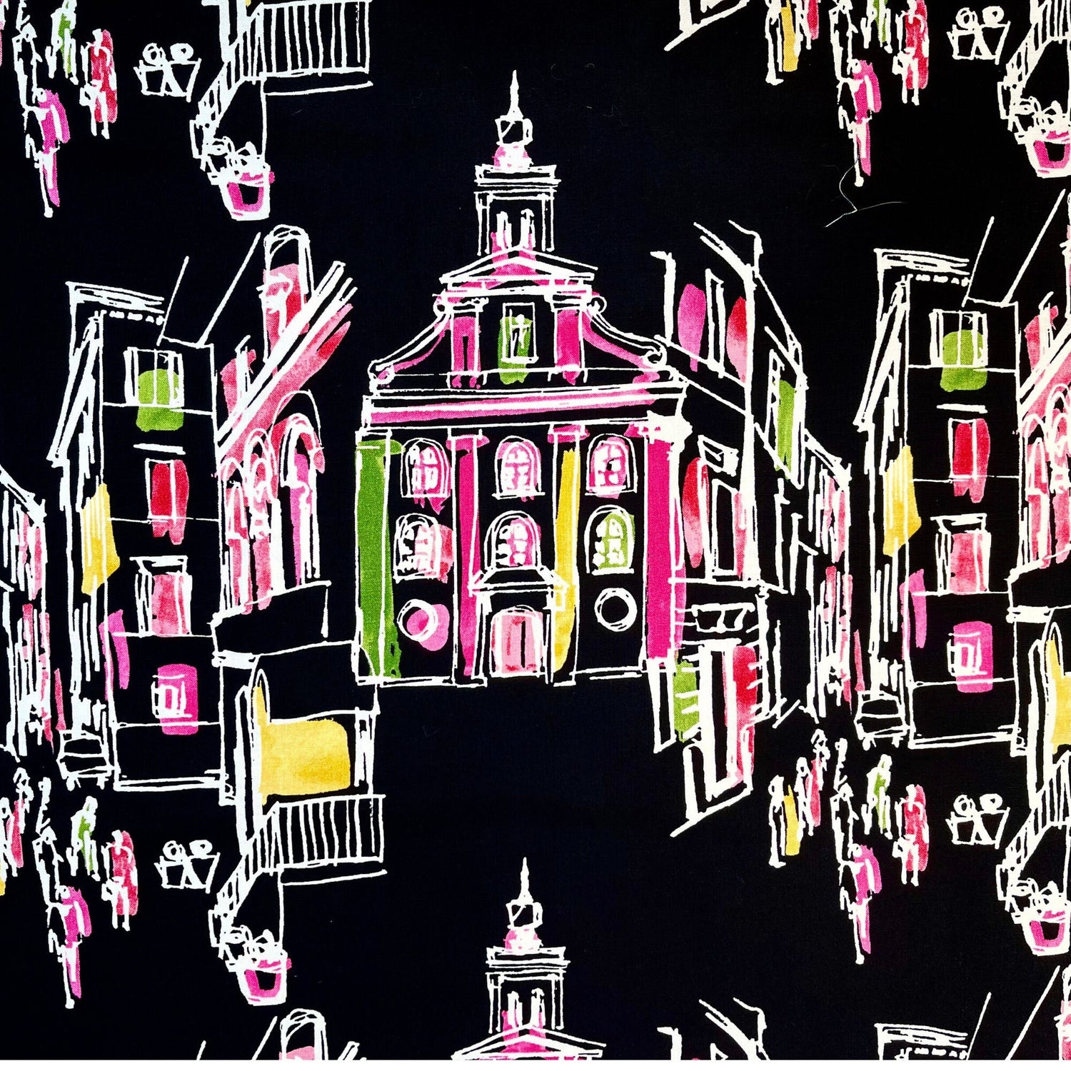 Pink Houses, On the Town fabric Black Quilting 100%Cotton Michael Miller fabric CX-6901-Black