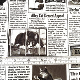 Cat Newspaper fabric 60cm The Kitty Chronicle White Timeless Treasures C1200White