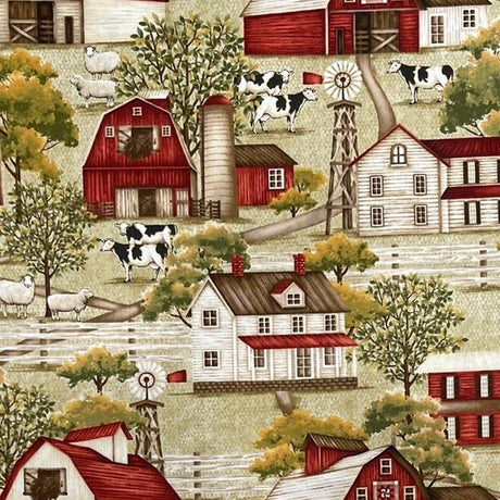 Country Barns Farmhouse Cows Windmills fabric Country Living fabric Henry Glass HG8802-66