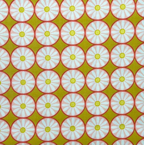 Daisy fabric tile, Pink Gold metallic accents floral Geometric Michael Miller MD7127Gold