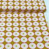Daisy fabric tile, Pink Gold metallic accents floral Geometric Michael Miller MD7127Gold