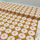 Daisy fabric tile, Pink Gold metallic accents floral Geometric Michael Miller MD7127Gold