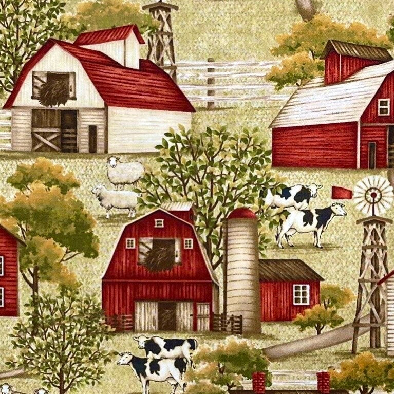 Country Barns Farmhouse Cows Windmills fabric Country Living fabric Henry Glass HG8802-66
