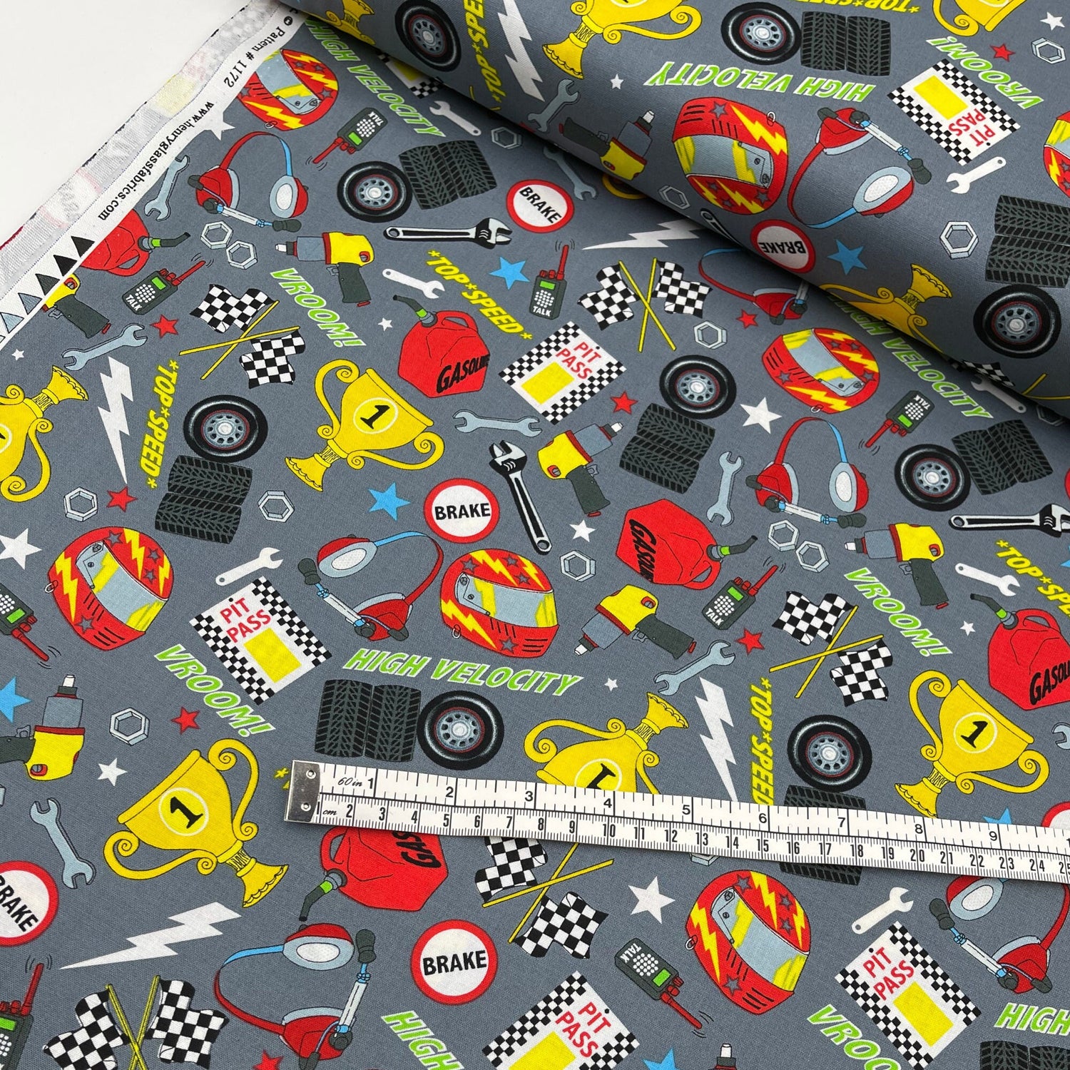 Racing Cars Fabric Tools accessories Grand Prix Fast Track Cotton Quilting fabric by First Blush Studio HG1172-90