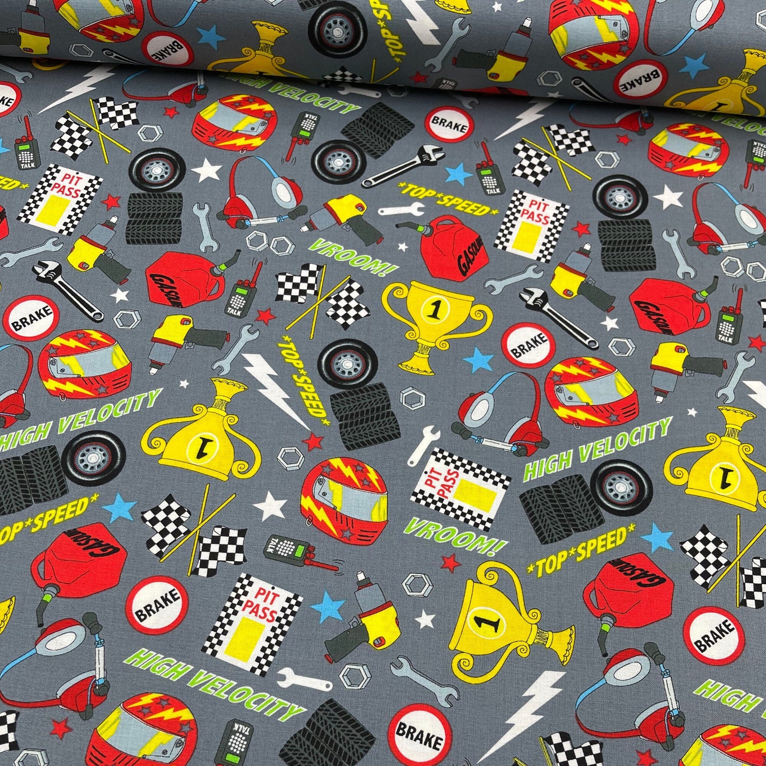 Racing Cars Fabric Tools accessories Grand Prix Fast Track Cotton Quilting fabric by First Blush Studio HG1172-90