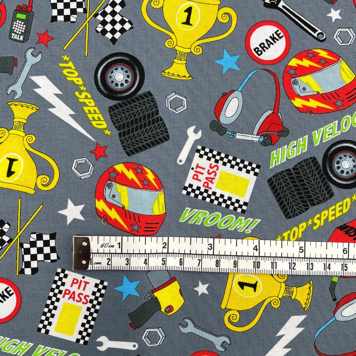 Racing Cars Fabric Tools accessories Grand Prix Fast Track Cotton Quilting fabric by First Blush Studio HG1172-90