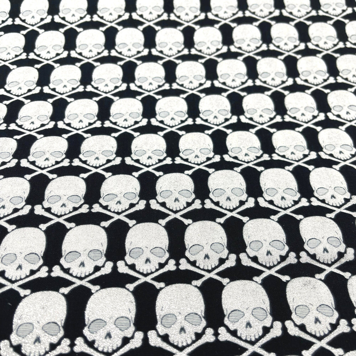 Skulls metallic fabric Black Silver metallic Halloween Cotton Quilting fabric Gothic Glam Fabric Benartex BT-CM4937G-12