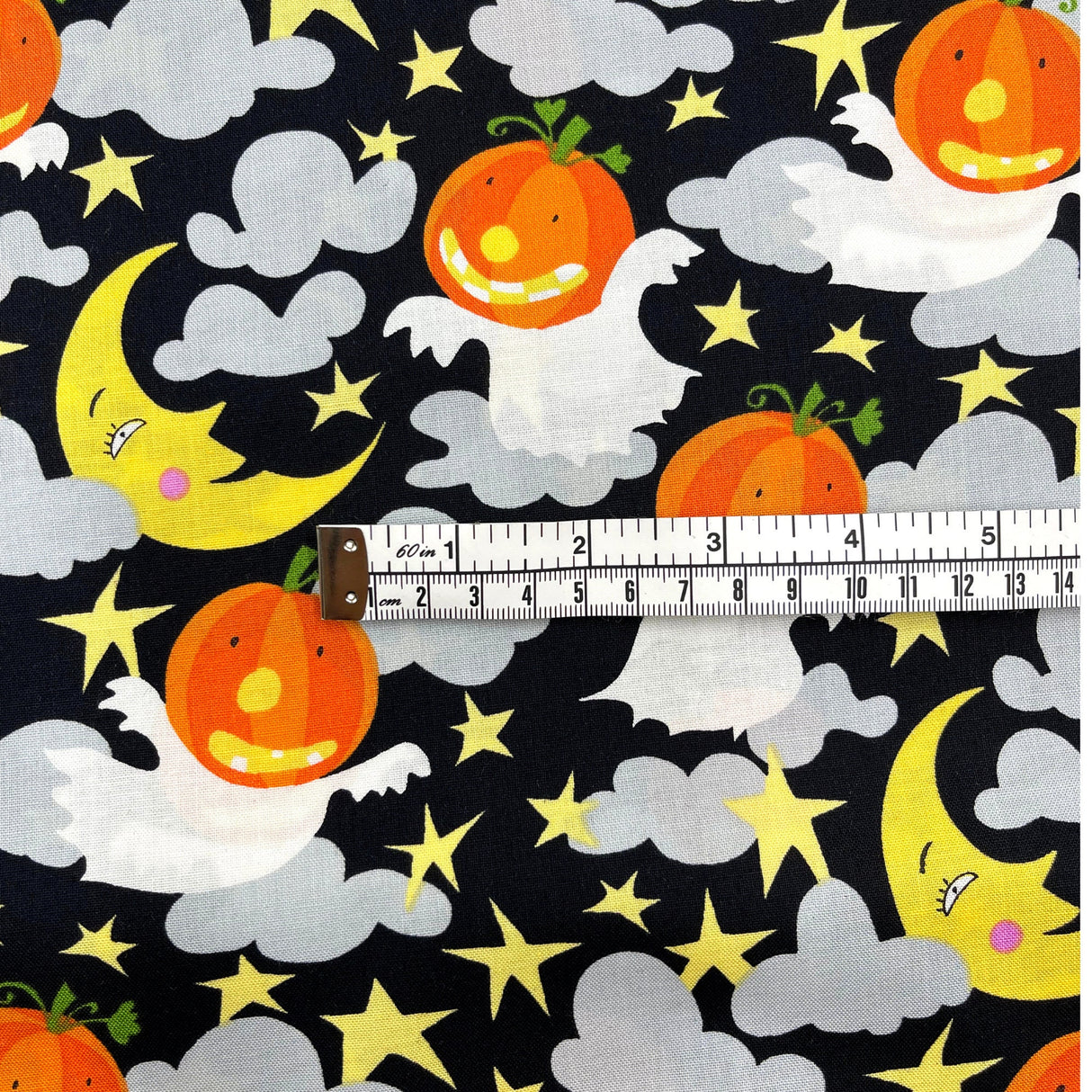 Happy Halloween Pumpkin fabric Moon Stars Ghosts Orange David Walker Fabric Cotton Quilting fabric FSDW104.0GHOU
