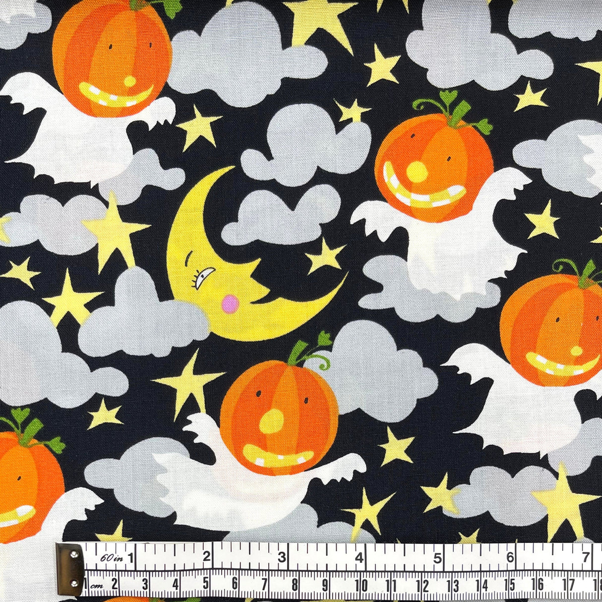 Pumpkin fabric Moon, Stars, Ghosts, Orange by David Walker Cotton, Quilting fabric FSDW104.0GHOU