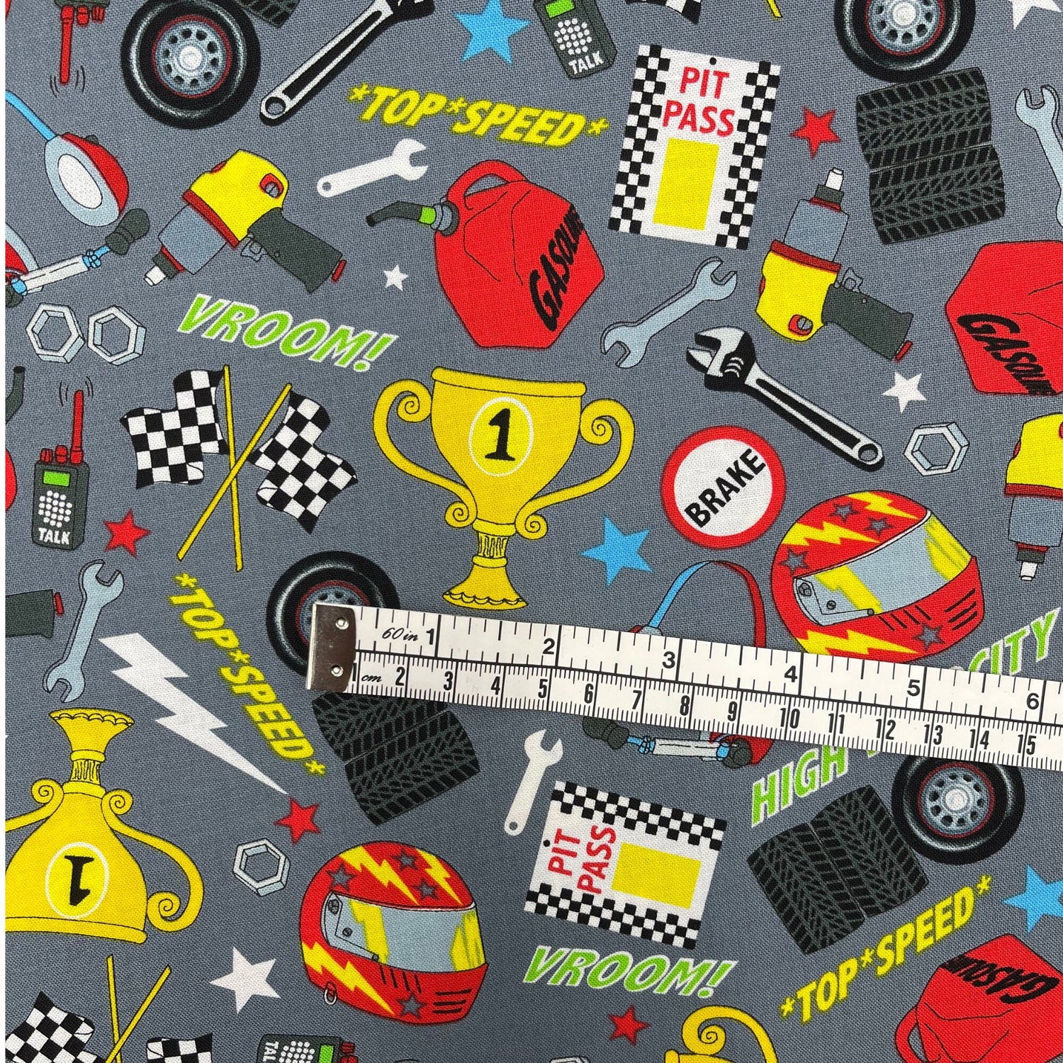 Racing Cars Fabric Tools accessories Grand Prix Fast Track Cotton Quilting fabric by First Blush Studio HG1172-90