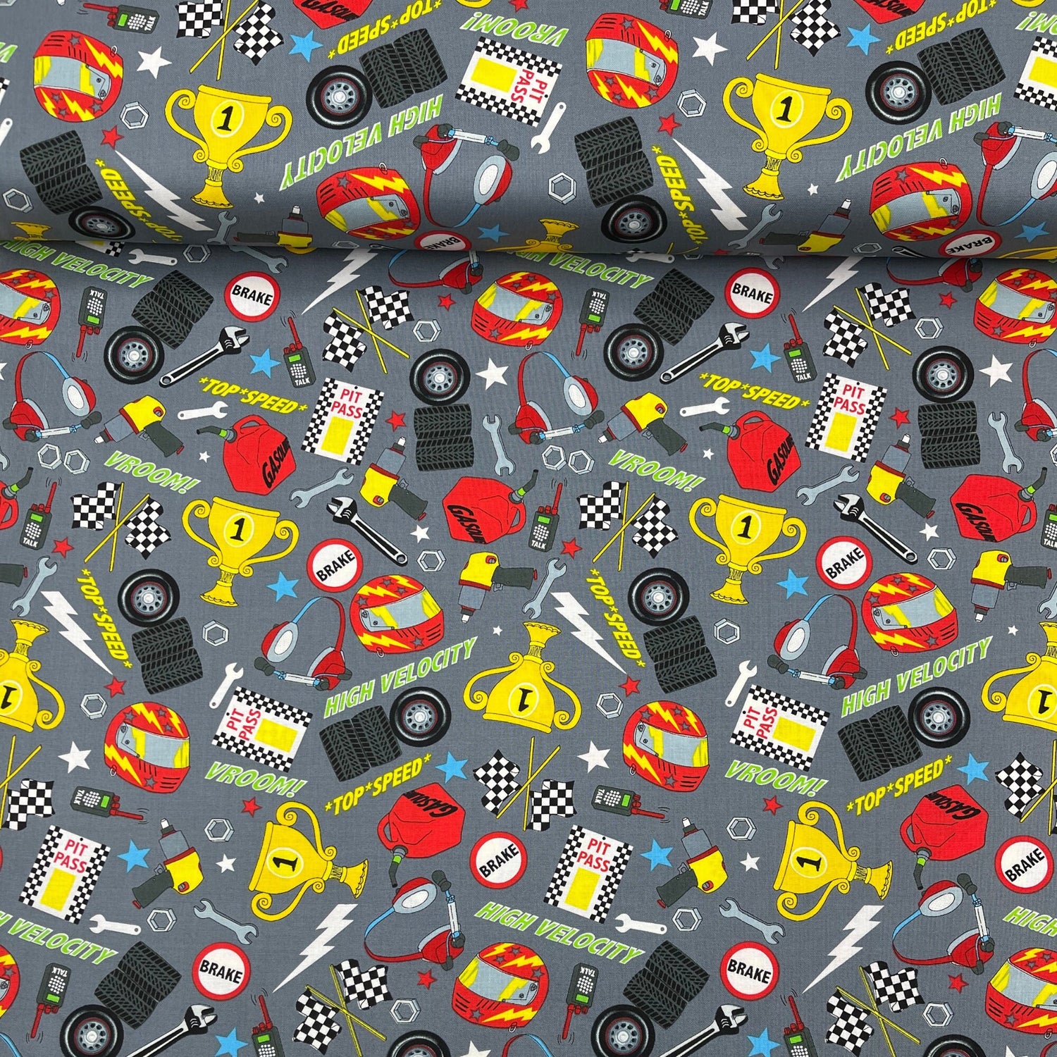 Racing Cars Fabric Tools accessories Grand Prix Fast Track Cotton Quilting fabric by First Blush Studio HG1172-90
