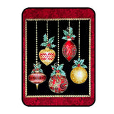 A Festive Season Fabric PANEL, Christmas Baubles Red, Gold metallic Black Cotton Quilting Christmas fabric BT-2641M