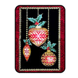 A Festive Season Fabric PANEL, Christmas Baubles Red, Gold metallic Black Cotton Quilting Christmas fabric BT-2641M