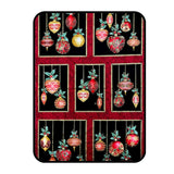 A Festive Season Fabric PANEL, Christmas Baubles Red, Gold metallic Black Cotton Quilting Christmas fabric BT-2641M